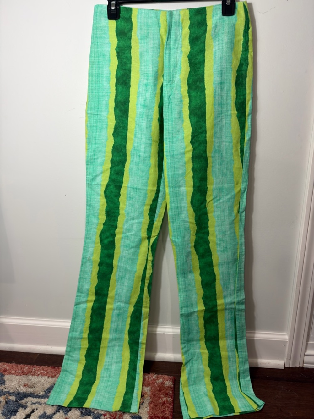 Zara Green & Lime Striped Wide-Leg Trousers